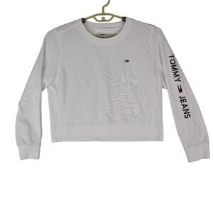 Tommy Hilfiger Cropped‎ Sweatshirt Womens Large White Cotton Blend Tommy Jeans